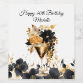 Black Gold Party Cocktails Drink Florals  Wijn Etiket (Enkel label)