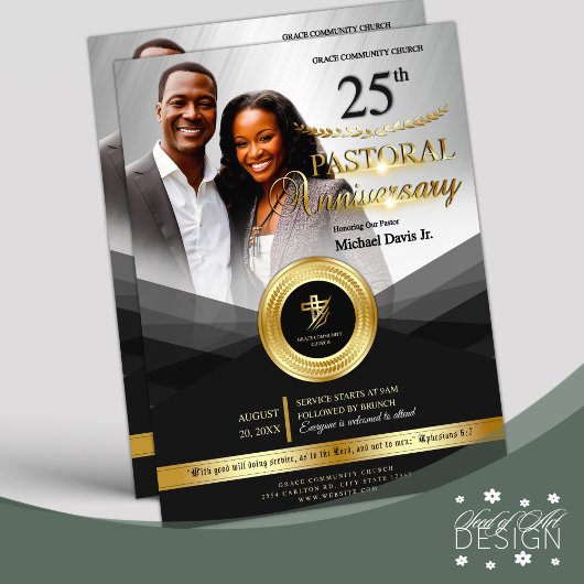 Black & Gold Pastoral Jubileum Church Event Flyer