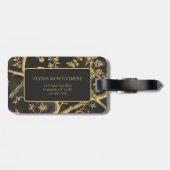Black Gold Pattern Monogram Bagagelabel (Achterkant horizontaal)