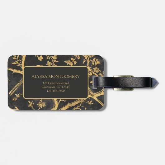 Black Gold Pattern Monogram Bagagelabel (Achterkant horizontaal)