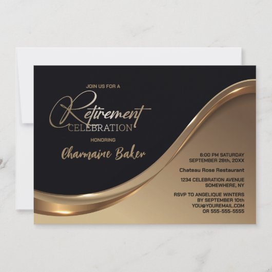 Black Gold Pensioen Party Uitnodiging (Voorkant)
