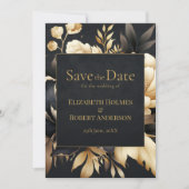 Black & Gold Peony Gothic Save the Date (Voorkant)