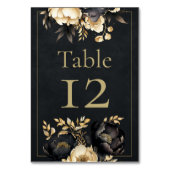 Black & Gold Peony Wedding Table Number Kaart (Achterkant)