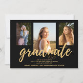 Black Gold Photo 2023 Graduation Party Invitation (Devant)