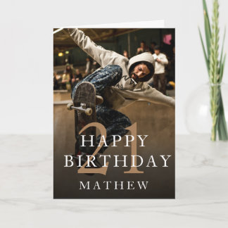 Black & Gold & Photo 21st Birthday Card Kaart