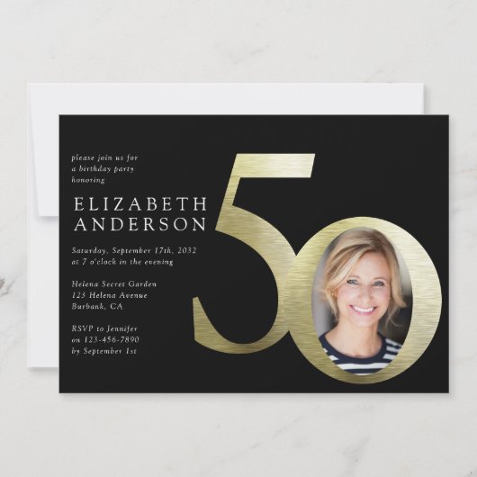 Black Gold Photo 50th Birthday Kaart (Voorkant)