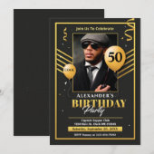 Black Gold Photo 50th Birthday Party Invitation (Devant / Derrière)