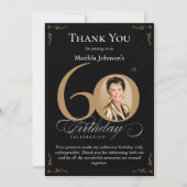 Black Gold Photo 60th Birthday Carte de remercieme (Devant)