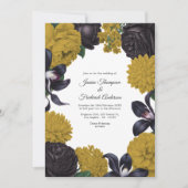 Black & Gold Photo/QR Code Floral Wedding Kaart (Voorkant)