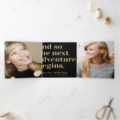 Black Gold Photos Folded Afstuderen Announounding Drieluik Uitnodiging (Binnen)