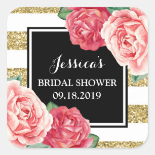 Black Gold Pink Floral Vrijgezellenfeest Favor Tag