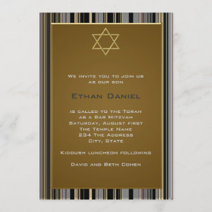 Black Gold Pinstripe Star van David Bar Mitzvah Kaart
