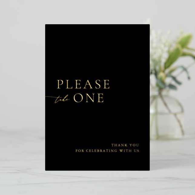 Black & Gold Please Take One Wedding Favor Sign (Staand Voorkant)