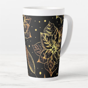 Black & Gold Poinsettias & Holly Latte Mok