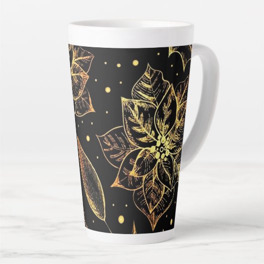 Black & Gold Poinsettias & Holly Latte Mok (Rechterhoek)