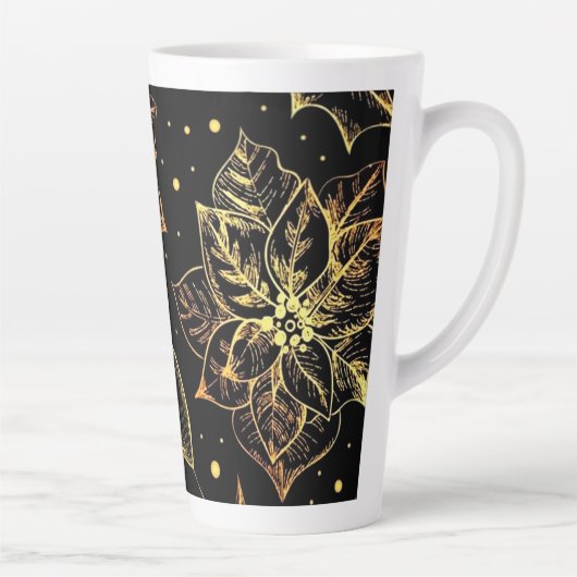 Black & Gold Poinsettias & Holly Latte Mok (Rechts)