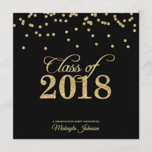 Black & Gold Polkadot Glitter Klasse van 2018 Kaart