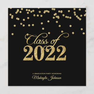 Black & Gold Polkadot Glitter Klasse van 2022 Kaart