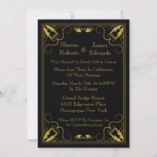 Black Gold Post Wedding Invitation Kaart (Voorkant)