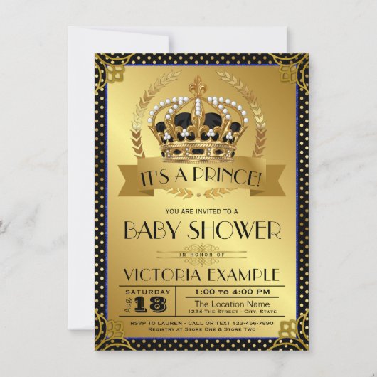 Black Gold Prince Baby shower uitnodiging (Voorkant)