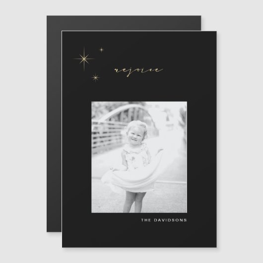 Black & Gold Radiant Rejoice Holiday Magnet (Devant / Derrière)