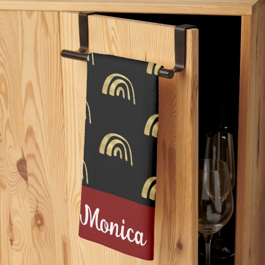 Black & Gold rainbow custom name Theedoek (Derde Gevouwen)