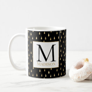 Black Gold Raindrop Modern Trendy Monogram Koffiemok