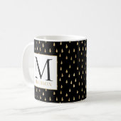 Black Gold Raindrop Modern Trendy Monogram Koffiemok (Voorkant links)