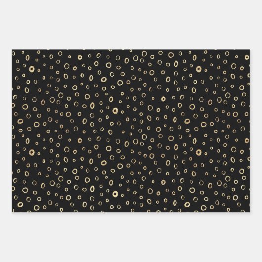 Black Gold Random Pattern Heart Stars Circles Inpakpapier Vel (Voorkant 2)