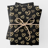 Black Gold Random Pattern Heart Stars Circles Inpakpapier Vel (In situ)