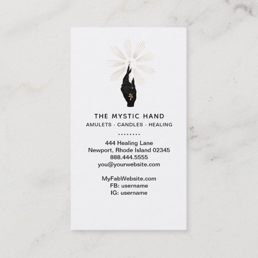 *~* Black - Gold Rays Mystic Hand Snake  Visitekaartje (Achterkant)