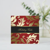 Black Gold Red Damask Fêtes Invitations (Debout devant)