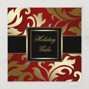 Black Gold Red Damask Fêtes Invitations