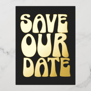 Black Gold Retro 70s Bold Trouwen Moderne Chic Folie Uitnodiging Briefkaart