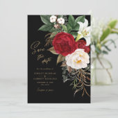 Black Gold Romantic Floral Wedding Save the Date (Staand voorkant)