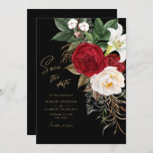 Black Gold Romantic Floral Wedding Save the Date (Voorkant / Achterkant)