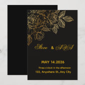 Black & Gold Romantic Wedding Invitation | Elegant (Devant / Derrière)
