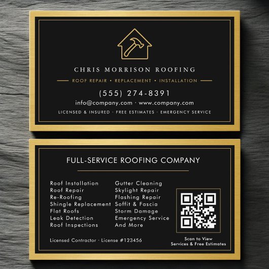 Black Gold Roofing Construction Services QR Code Visitekaartje