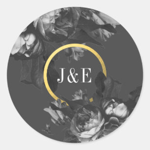 Black Gold Roos Antiek Bouquet Wedding Ronde Sticker