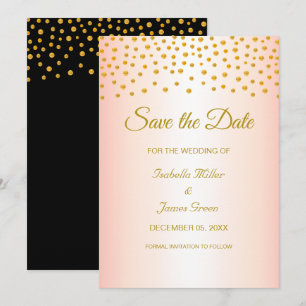 Black Gold Roos Wedding Save the Date Invitation Kaart