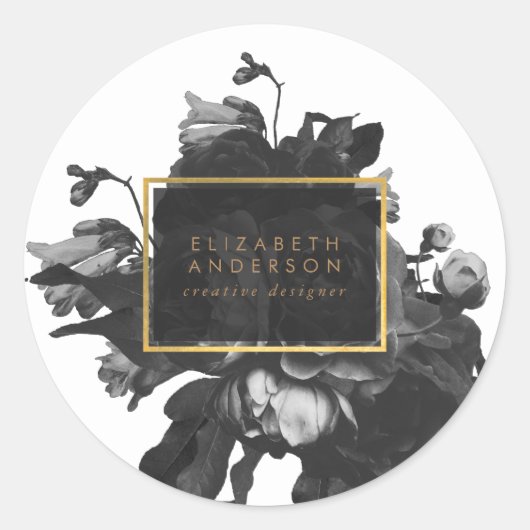 Black Gold Rose Bouquet Business Ronde Sticker (Voorkant)