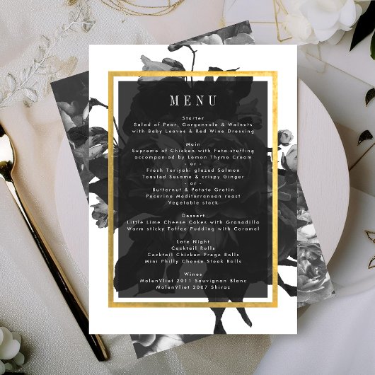 Black Gold Rose Bouquet Wedding Menu