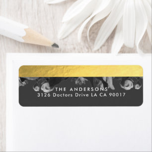 Black Gold Rose Bouquet Wedding return address Etiket