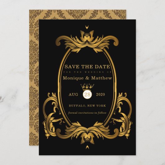 Black Gold Royal Wedding Save the Date Kaarten (Voorkant / Achterkant)