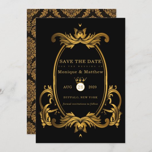 Black Gold Royal Wedding Save the Date Kaarten (Voorkant / Achterkant)