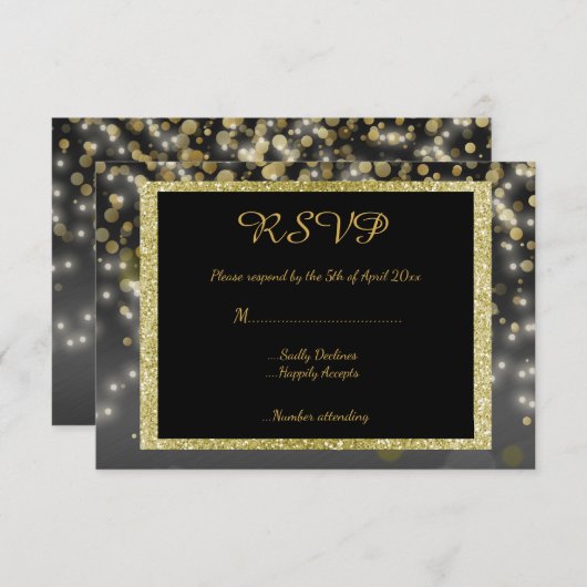 Black Gold Rsvp-reactiekaart bruiloft RSVP Kaartje (Voorkant / Achterkant)
