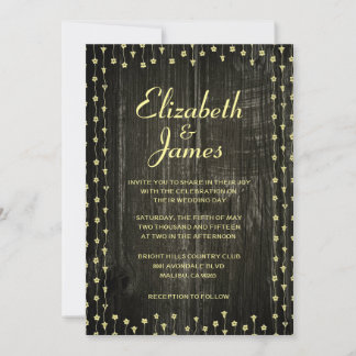 Black & Gold Rustic Wood Wedding Invitations