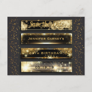 Black Gold Save the Date Elegant Birthday Party Aankondigingskaart