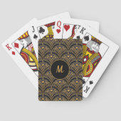 Black Gold Scallop Pattern Art Deco Monogram Pokerkaarten (Achterkant)