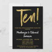 Black Gold Script 10th Anniversary Invitation (Devant)